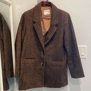 Soft-Brushed Oversized Blazer for Women- Brown plaid